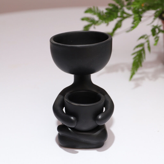 Ceramic Flower Pot Portrait Flower Pot Table Succulent Cactus Humanoid Vase Desktop Flower Stand Black Plant Container 6X6x10cm (Black)