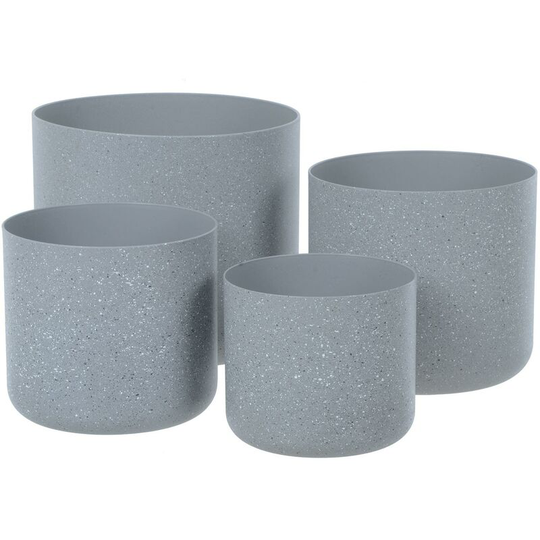 Set Of 4 Plastic Plant Pots Sandstone Effect Planters Garden 14-22cm - Light Grey