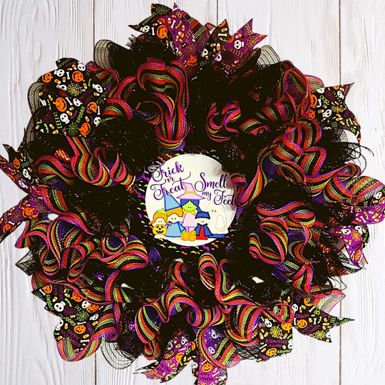Halloween Wreath - Trick Or Treat Décor - Front Door Seasonal Wreath