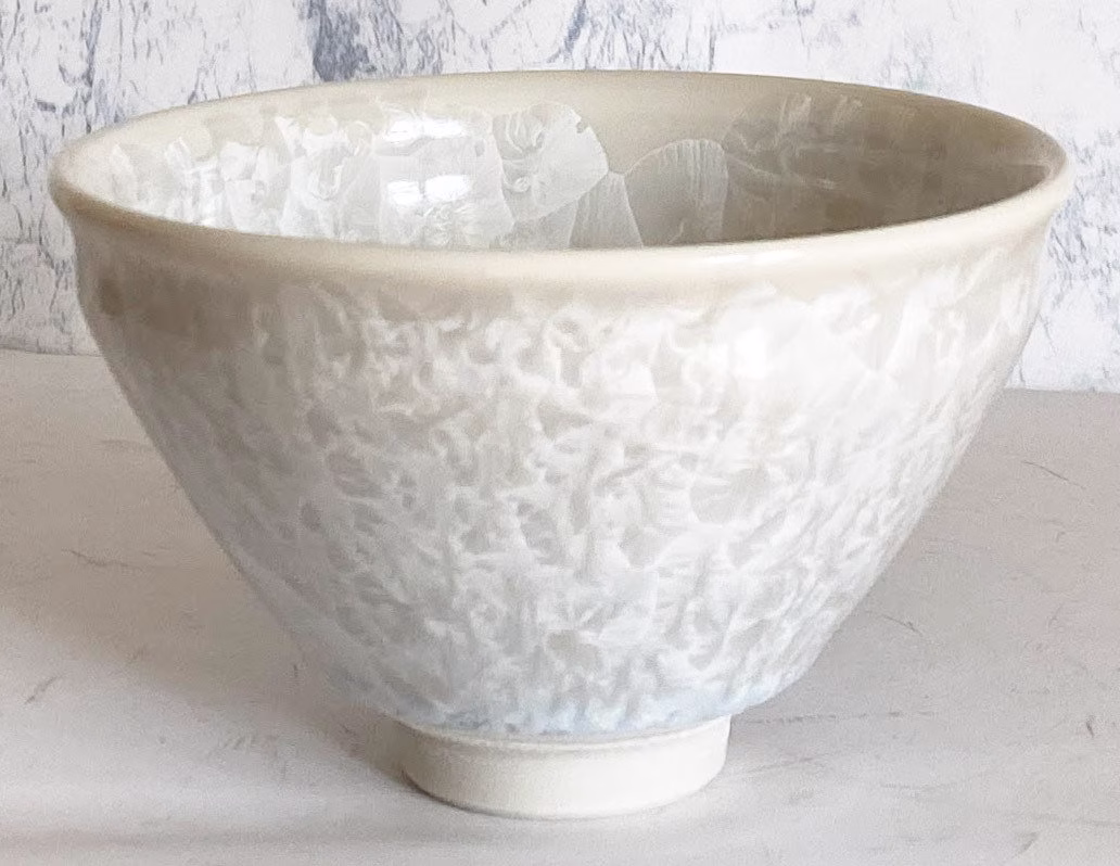 Chawan Japanese Tea Bowl Matcha Kyo Kiyomizu Yaki Ware Japan Crystal Glaze White