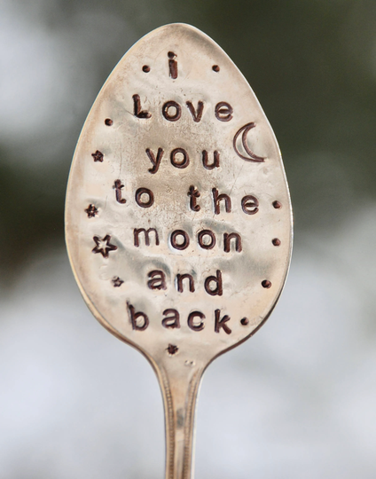 Plant Marker, I Love You To The Moon & Back, Stamped Spoon, Baby Shower, Mom Gift