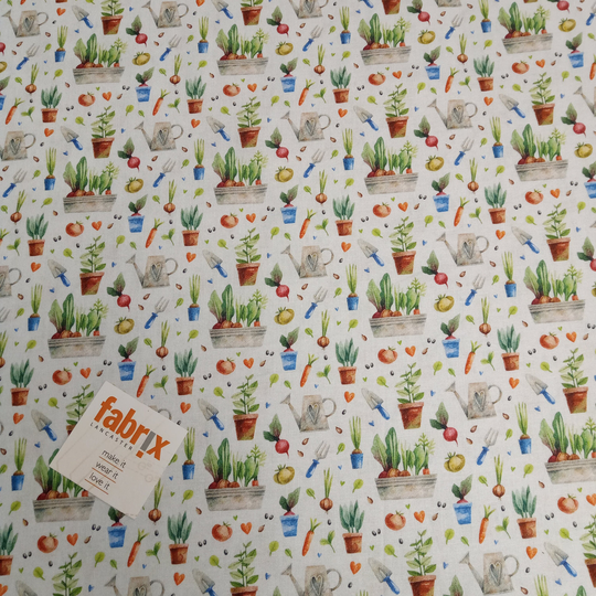Fat Quarter, Gardening, Garden, Plants, Watering Can, Vegetables, Quilting, Patchwork, 100% Cotton, Nature