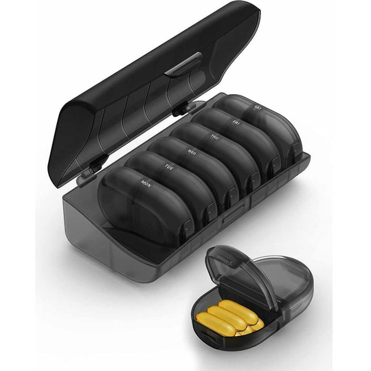 Twice a Day Pill Organizer, Weekly Afternoon Pill Box, Removable Medicine Organizer (Black)