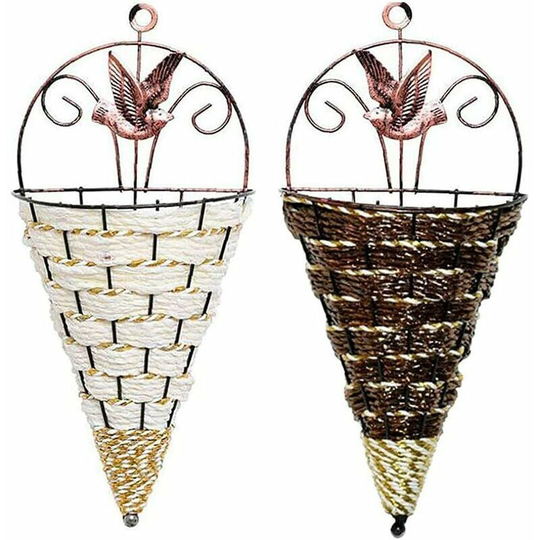 Joorrt - Hanging Flower Basket, 2PCS Rattan and Wicker Vase, Wall Mount Woven Plant Pot, Hanging Basket Planters, Tapered Holder Ornament Decoration
