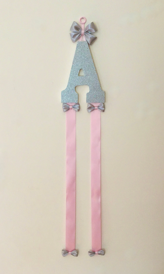 Custom Silver Glitter Hair Bow Organizer, Holder, Pink & Wall Letter, Clip Wooden Girl's Room Decor