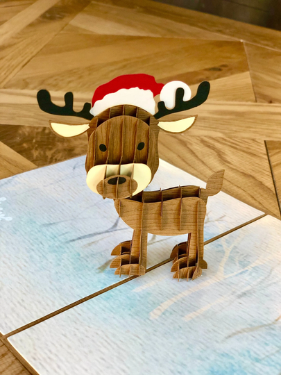Christmas Reindeer Pop Up Card Festive Season Greeting Merry Robin