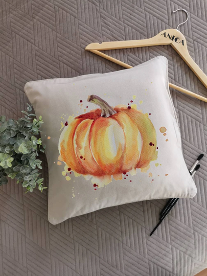 Deko Für Den Herbst/ Wohnkultur Kürbis/ Oranger Kürbis/Dekorativer Kissenbezug Mit Obst/Herbstgeschenk/Personalisiertes/Gemalte Aquarell