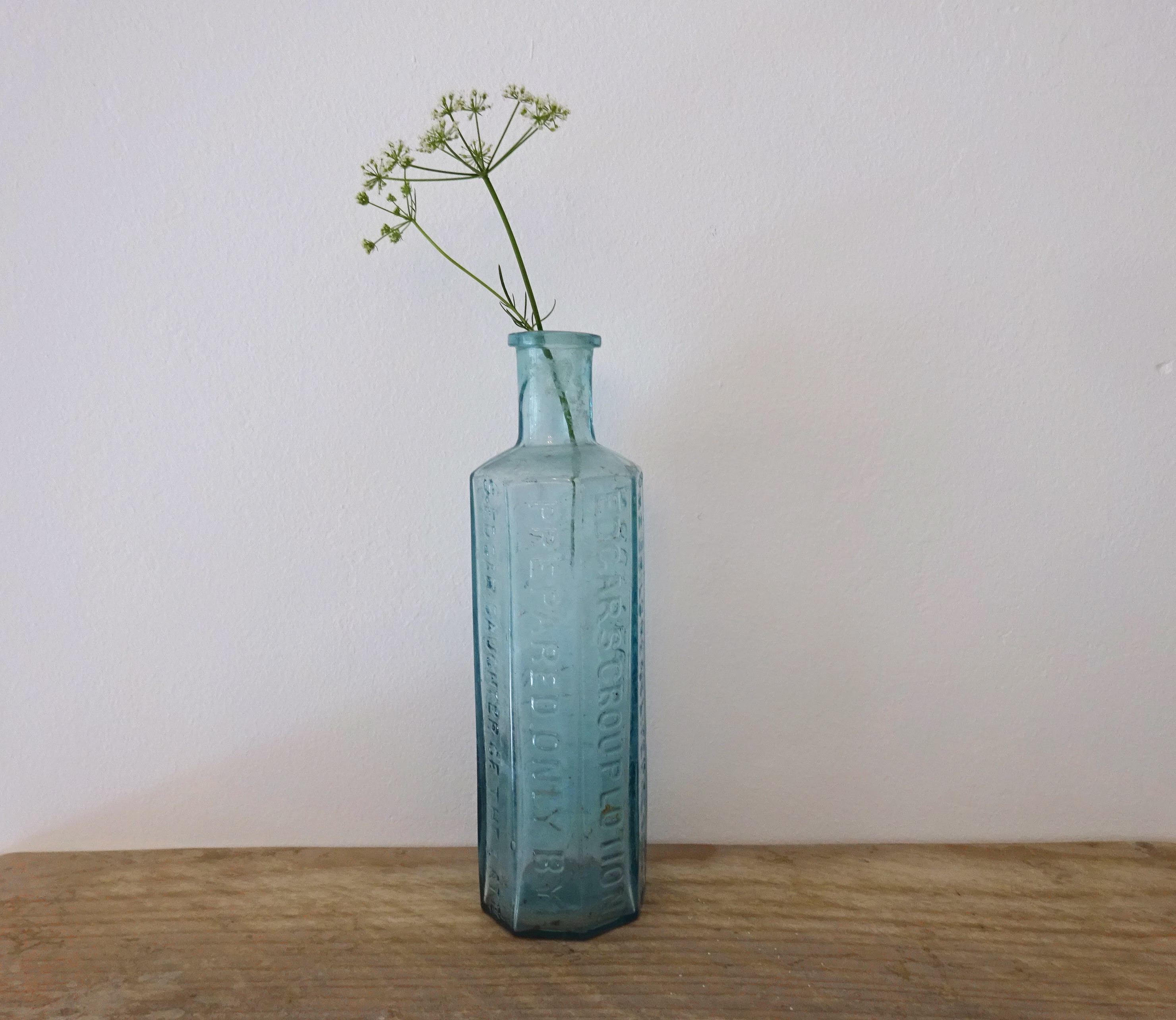 Victorian Aqua Bottle - Very Rare Octagonal Edgar's Croup Lotion, S. Edgar Daughter Of The Late James Edgar, Chemist, Dartford Kent
