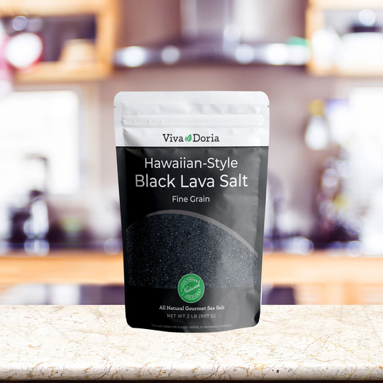Viva Doria Hawaiian Black Lava Sea Salt, Fine Grain, 2 lb | 907 G