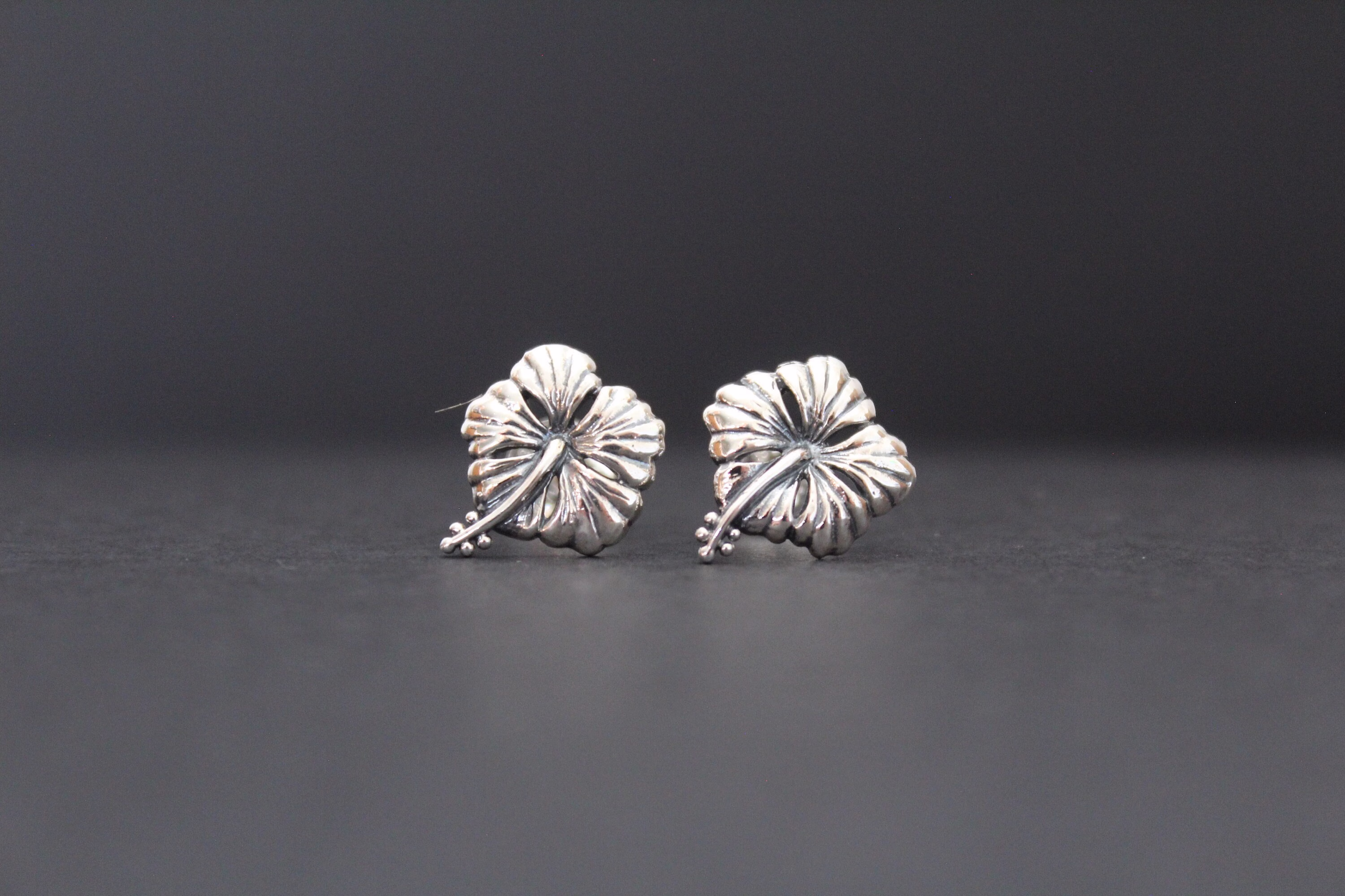 sterling Silver Hibiscus Post Earrings, Flower Earrings