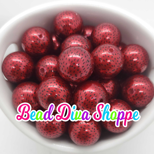 20mm- Red Watermelon Seed Chunky Beads - Bubblegum Round Acrylic For Diy & Jewelry Making Supplies