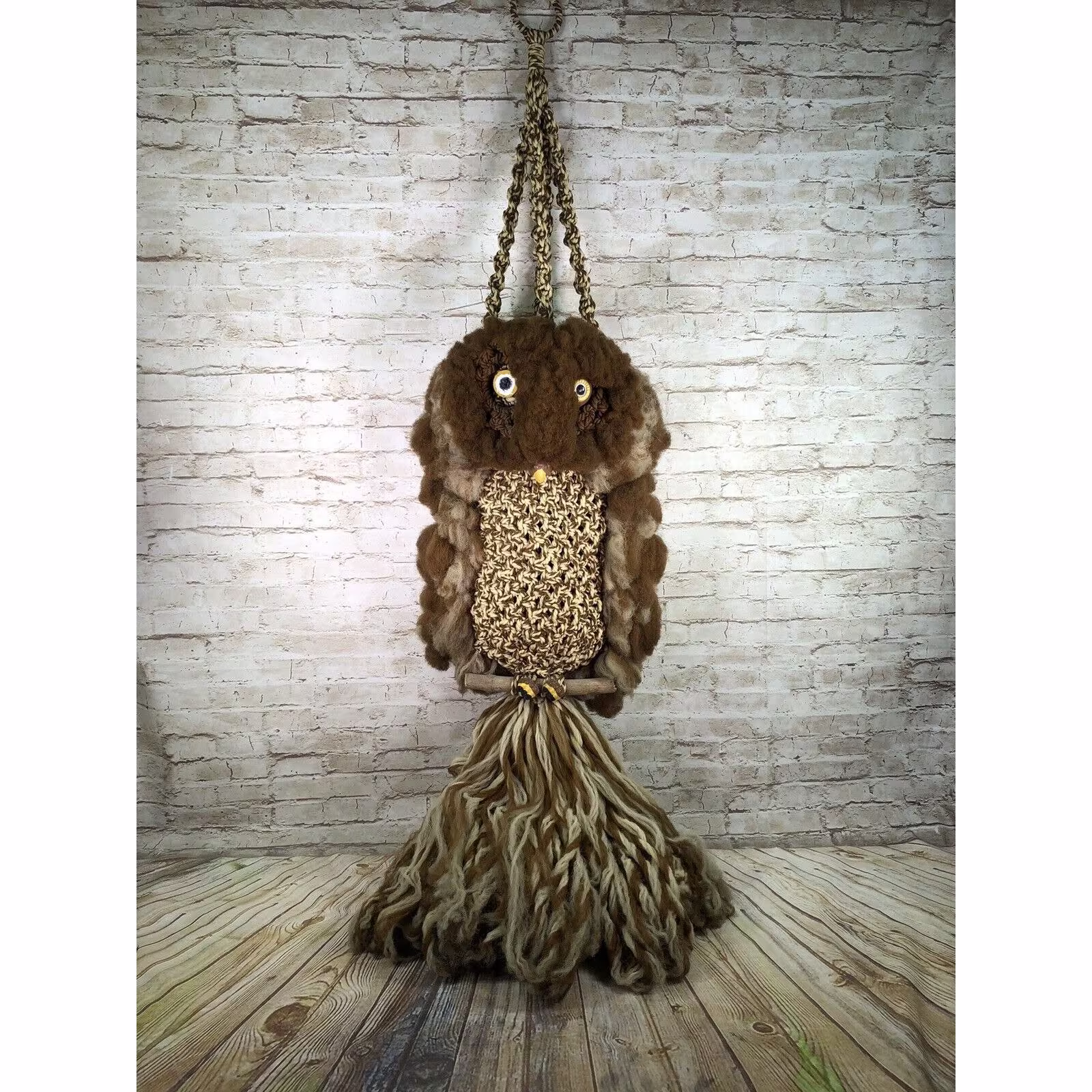 Vtg70's Macrame Large Owl Hootie Plant Hanger Hippie Boho Decor 57''