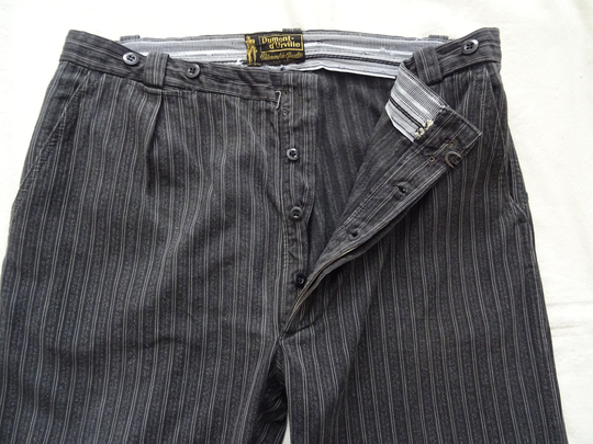 Vintage French Striped Chore Pants Dumont D'urville Workwear 1950S 50S Cotton Work Trousers Salt & Pepper 38W 27.5L