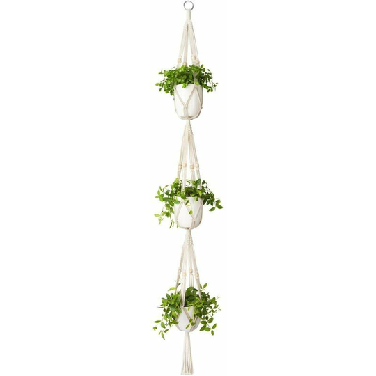 Macrame Plant Hanger 3 Tier Indoor Outdoor Hanging Planter Basket Cotton Rope with Beads 177cm