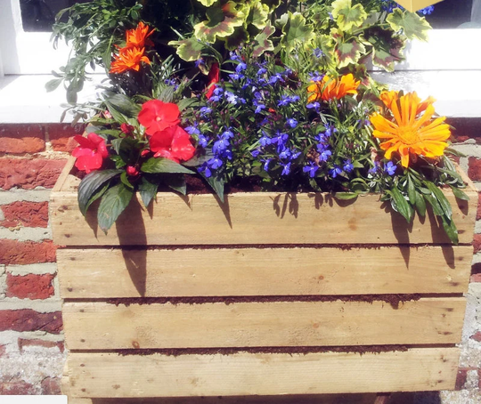 3 X Planters Vintage Rustic European Wooden Apple Crates, Wooden Garden Trough Planter Veg Bed Flower Plant Pots