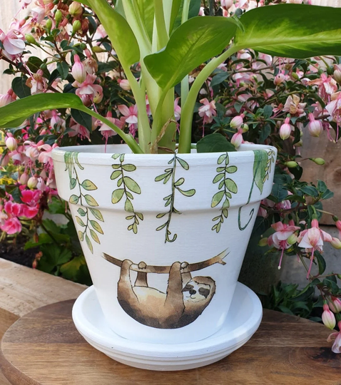 Hand Decorated Sloth Plant Pot