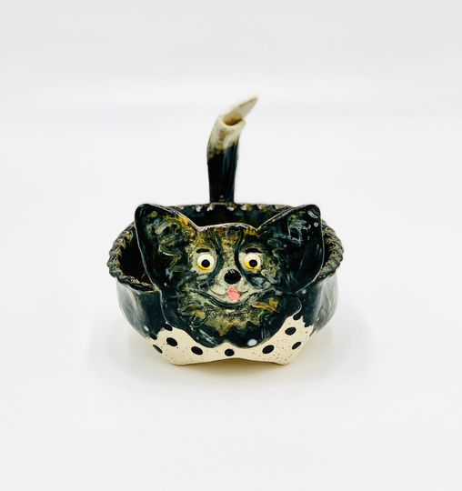 Hand Painted Papillon Bowl For Trinkets Or Succulents in Speckled White Clay