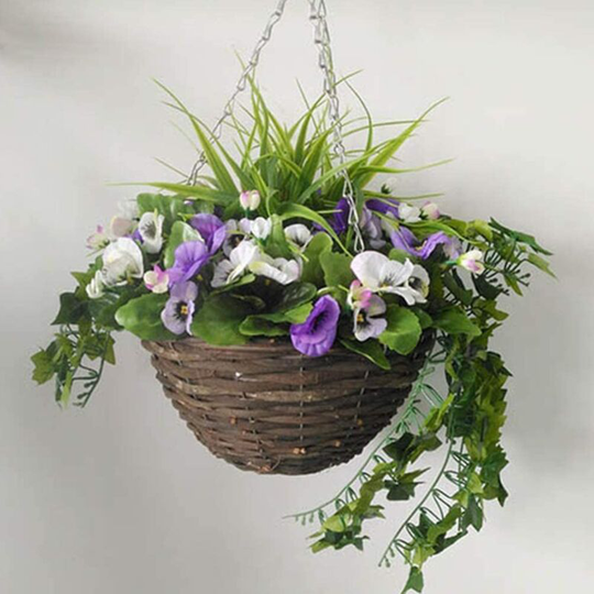 Rattan Hanging Basket for Herbs Plants Indoor Outdoor Flower Hanging Pots Woven Straw Planter Ceiling Flower Pots for Garden