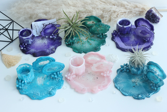 Business Card Holder For Desk, Desk Accessories Women, Table Organizer Women With Air Plant Holder, Crystal Mail Card Stand