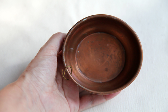 Small Vintage Copper Bowl Swedish Rustic Tableware Antique Wall Decor Jewellery Box Sugar Holder