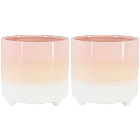 Reactive Glaze Footed Plant Pots - 18cm - Pink - Pack of 2 - Nicola Spring
