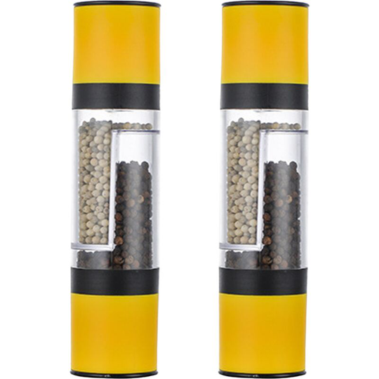 Salt and Pepper Grinder - 2 in 1 Manual Salt Pepper Mill Herb Spice Grinder Shakers Refillable 2pcs yellow