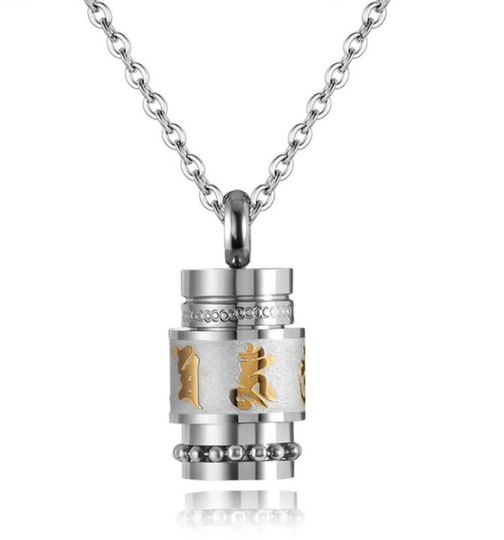 Capsule Pendant Necklace, Prayer Wheel Necklace, Spinner Pendant, Cylindrical Pendant, Stainless Steel, Medicine Capsule, Fidget Necklace