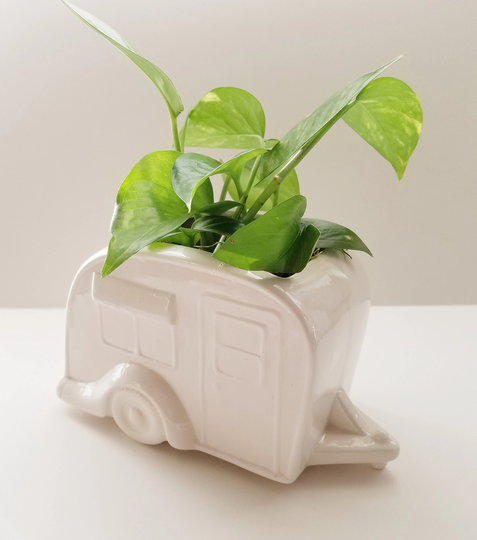 Camper Trailer Planter /Garden Art Ceramic/ Storage/ White Vintage Design/Vacation Gift/Father's Day/Travel Gift/ Travel Gift Home Decor