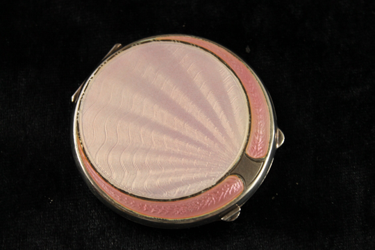 Antique Art Deco Compact, 1920S Pink Guilloche Enamel & Silver Ladies Powder Birmingham Collectable Handbag Mirror