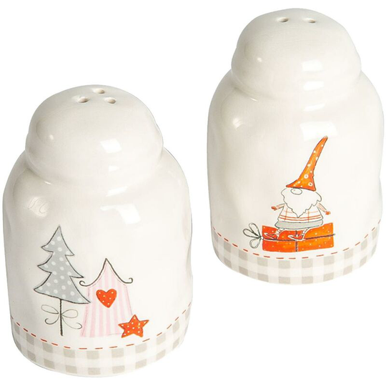 2 Piece Patchwork Christmas Salt & Pepper Shakers Set - White - Nicola Spring