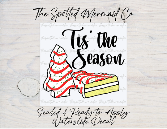 Tis The Season Waterslide Decal, Christmas Waterslide, Snack Decals, For Tumblers, Clear White Decal