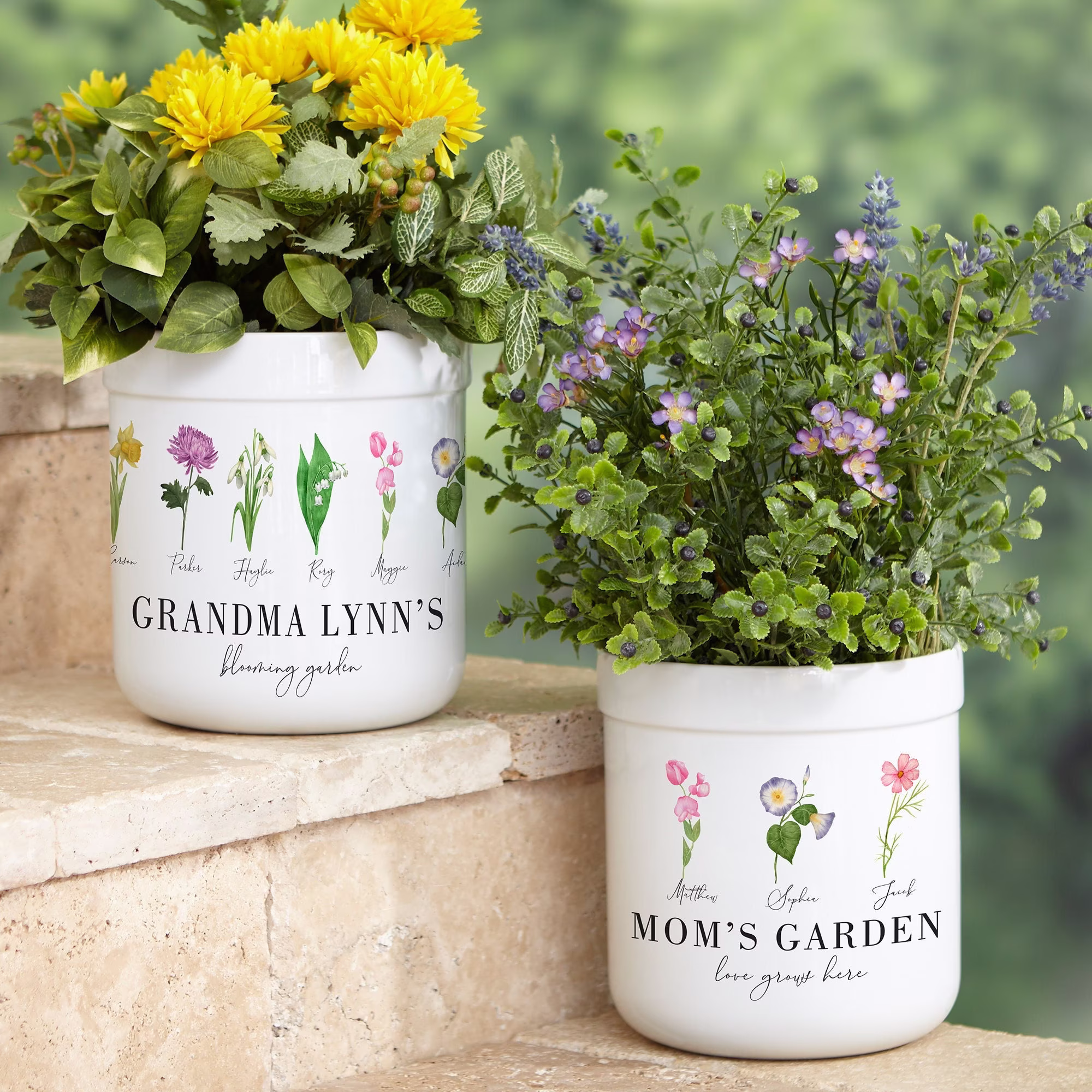 Birth Month Flower Personalized Outdoor Pot, Gift For Her, Mother's Day Gift, Grandma, Planter