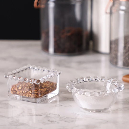 Set Of 2 Glass Pinch Pots Salt & Pepper Seasoning Bowls Kitchen Dining Room Baking Cooking Tableware Accessory