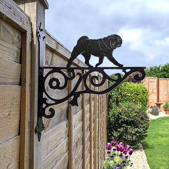 Pug Ornamental Hanging Bracket - Contemporary Basket Wall Mounted Decorative Garden Black