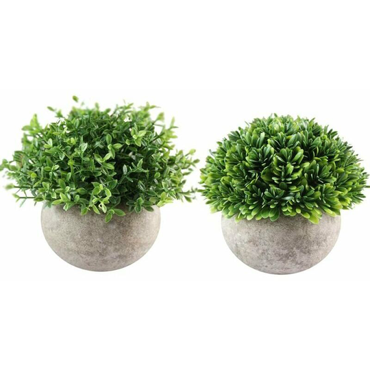 Monly - 2PCS Mini Artificial Plants Four Layers Grass and Melaleuca Herbs in Ball Shape with Pot for Decoration