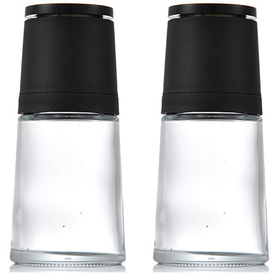 Fvbjd - Crystal Glass Salt and Pepper Grinder Set of 2 -, Brushed Stainless Steel Adjustable 2pcs black cover