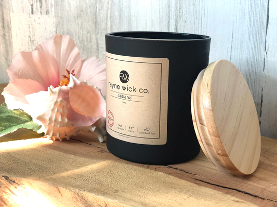 Cabana Soy Wax Candle | 13Oz Matte Black Glass Jar With Wooden Lid