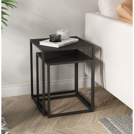 Hallowood Furniture Bewdley Black Metal 2 Nest of Tables - Side Table with Powder Coated Metal Frame for Living Room and Hallway - Modern