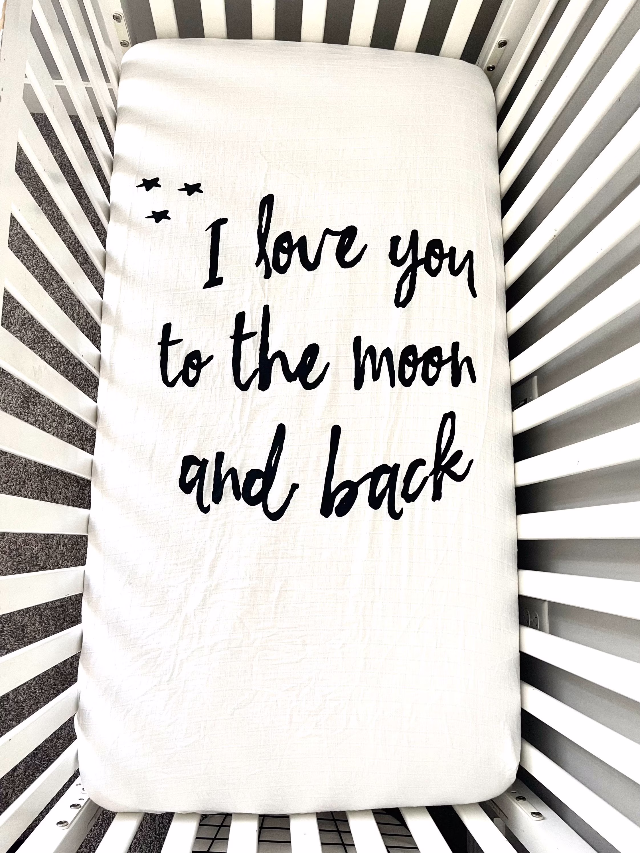 Organic Fitted Crib Sheet | I Love You To The Moon & Back Organic Baby Bedding Gender Neutral Monochrome Bed