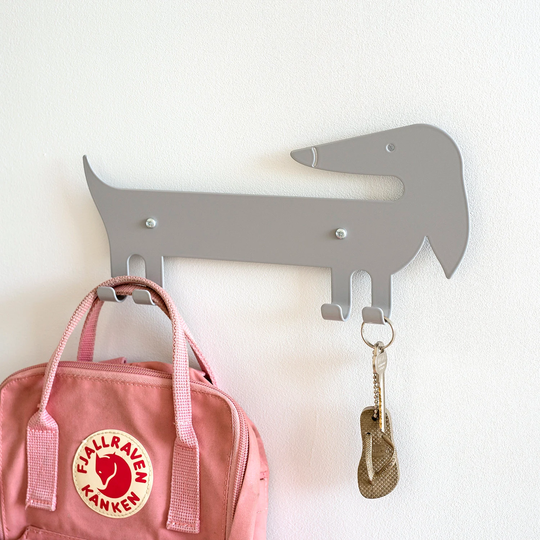 Kids Wall Hook Dachshund Gray/Decorative Animal Coat Modern Decor