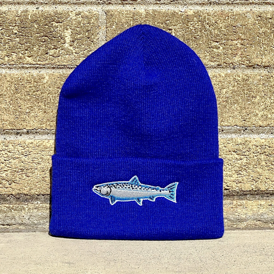 Royal Blue King Salmon Beanie, Hat, Embroidered Beanie , All Season Chinook