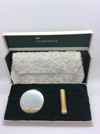 Vintage Dubarry Boxed Set , Powder Compact, Lipstick & Beaded Bag in Case