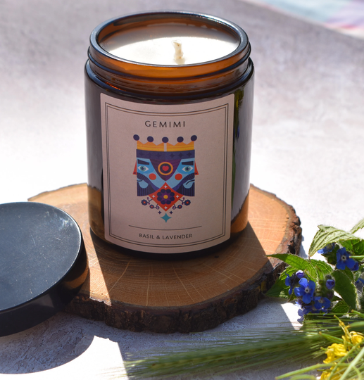 Gemini Candle - Basil & Lavender, Zodiac Candle Gift, Soy Wax Candle, Vegan Gemini Gift, Astrology Unique Birthday Gift
