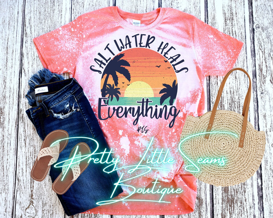 Bleached Distressed Orange Salt Water Heals Everything Summer Women's T-Shirt, Unisex Boyfriend Fit , Custom Sublimation Designs