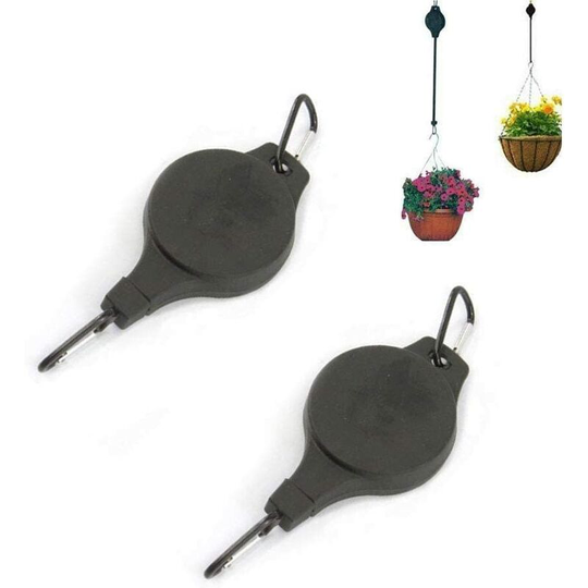 Kartokner - 2 Pack Hanging Pulley Retractable Plant Hook, for Planters Flower Baskets Bird Houses (Black)