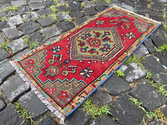 Handmade Turkish Rug, Small Organic Bath Rugs, Boho Decor, Doormats, Vintage 37 X 81 cm= 1, 21 2, 65 Ft
