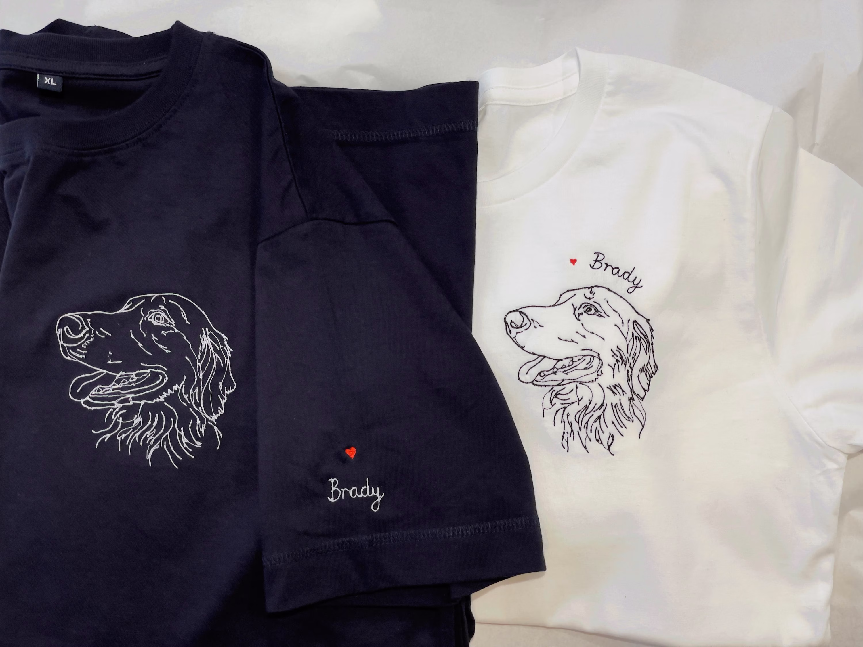 Pet Portrait Embroidered T-Shirt Organic Cotton, Mens & Ladies Sizes - 1 To 3 Pets White Or Navy Tee