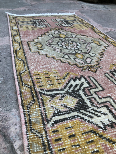 Small Rug, Turkish Powder Room Oushak Door Mat Bedside Bath Old Rug