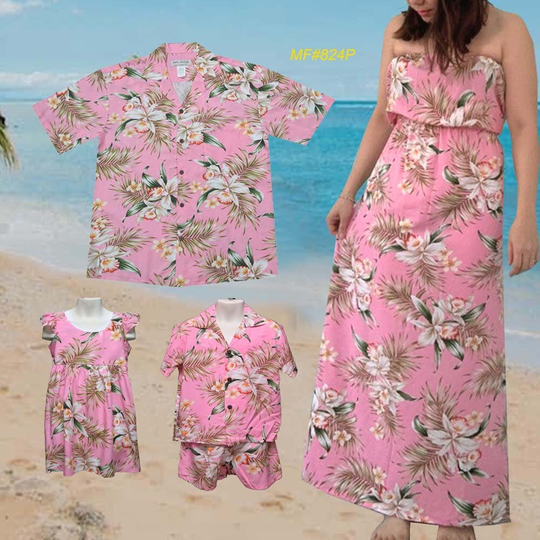 Matching Family Outfits 100% Rayon Handmade in Hawaii -Usa | Couple Summer Shirt & Dress Pupukea Hibiscus