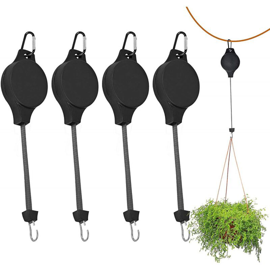 4 Pack Plant Pulley Retractable Plant Hook Pulley Adjustable Plant Hanger Hanging Flower Basket - Thsinde